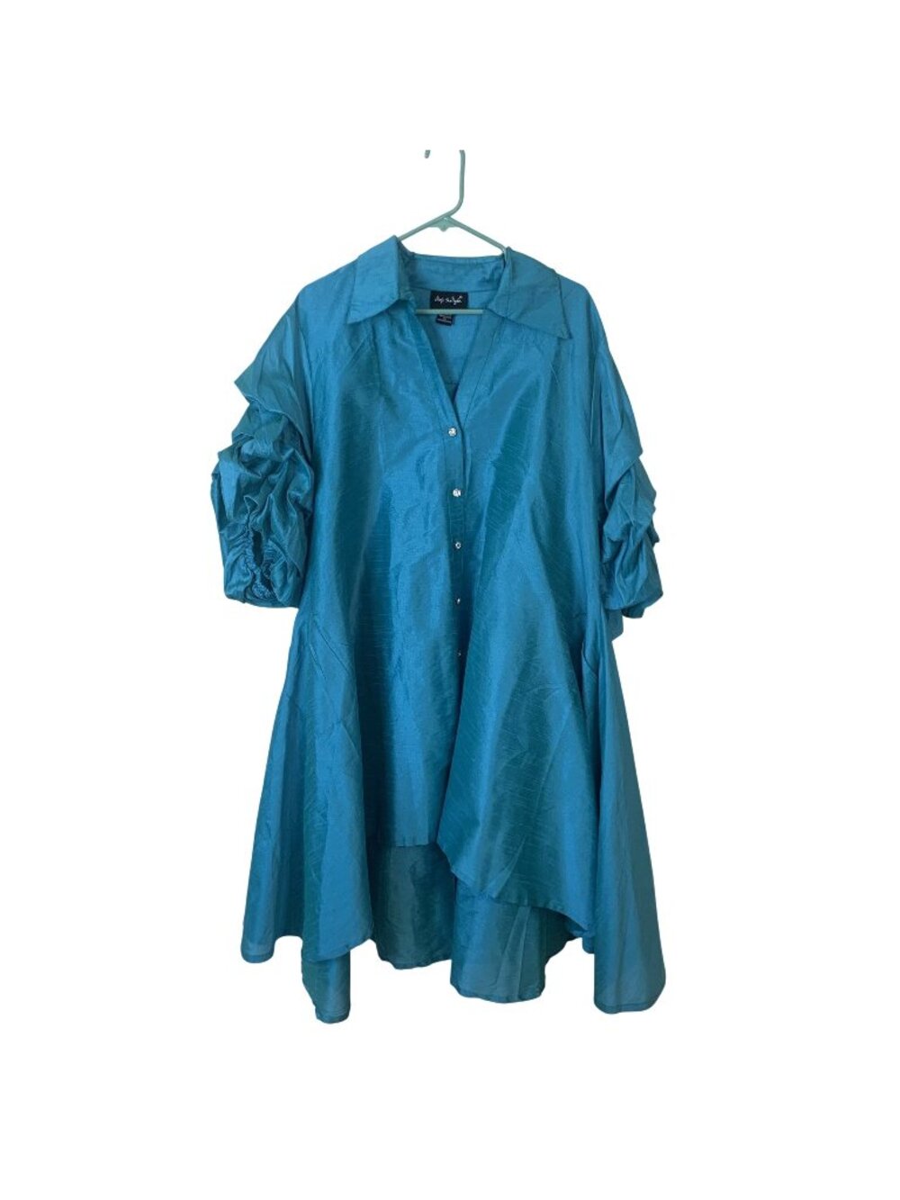Womens Teal Tunic Dress 3X 100% Cotton Shirt Evening Step N Style Bedazzle Plus